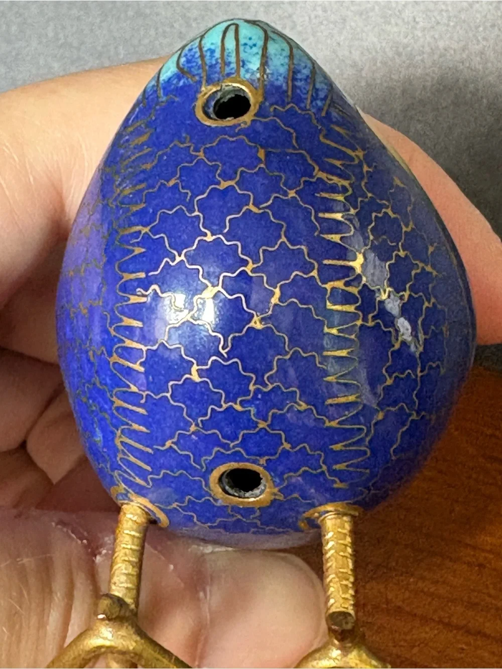 Blue Multicolor Chinese Cloisonné Bird Figurine - Decorative Chinoiserie Piece